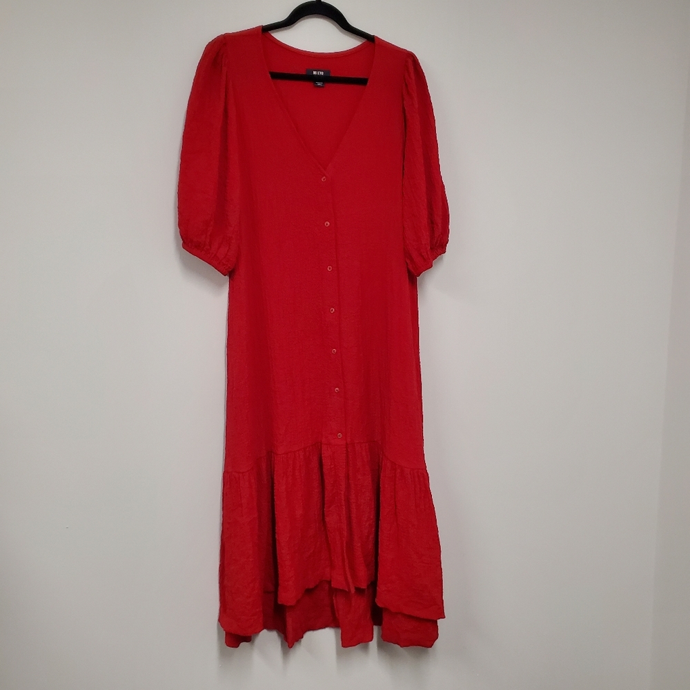 Maeve Anthropologie Scarletta Midi Dress Textured M Red Casual Classic Flowy